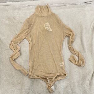 See through cream body suit turtle neck size XS